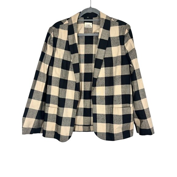 Retro Plaid Blazer Black 18 Western Country Cowgirl Neutral Classic Chic Preppy - Picture 1 of 9